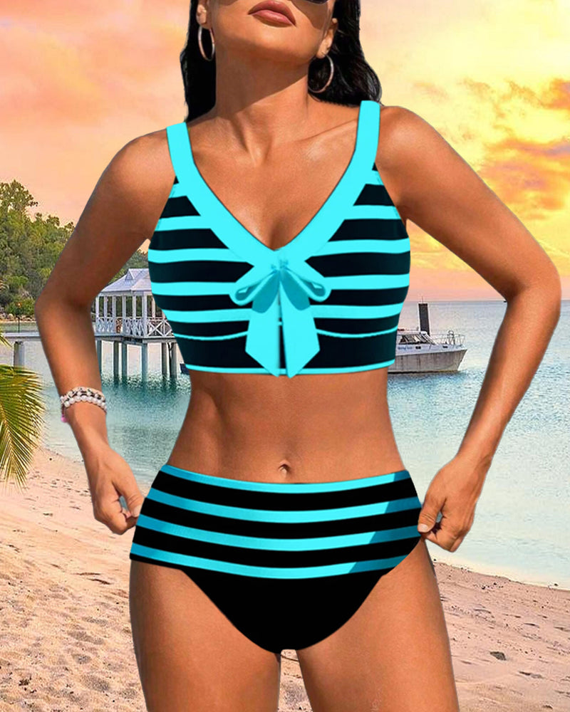 Lynor™ | High-Waisted Striped Bikini for Flattering Summer Confidence