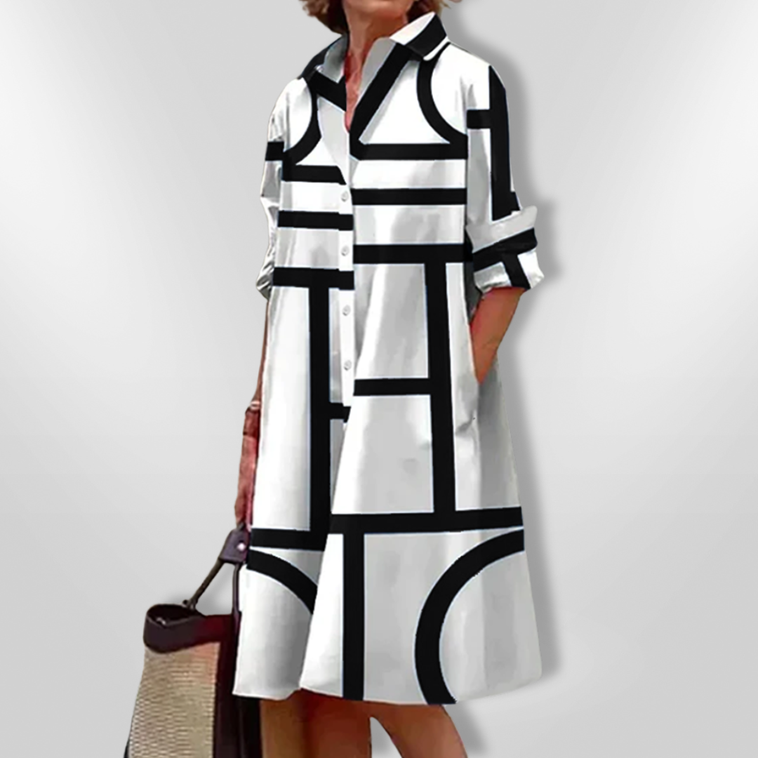Lynor™ Midi Dress with Geometric Pattern – Sleek, Modern & Elegant