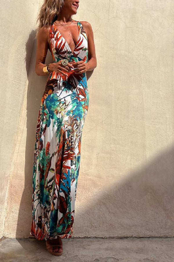 Lynor™ | Open Back & Crossed Design Tropical Long Dress