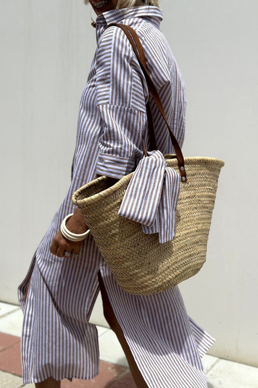 Lynor™ Elegant Striped Shirt Dress – Sophisticated & Effortless