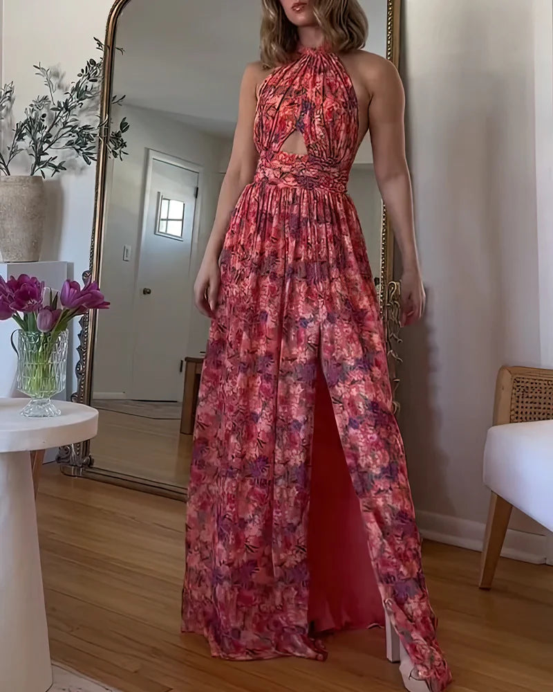Lynor™ | Open Back & Floral Pattern Maxi Dress