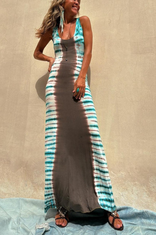 Lynor™ | Back Laces & Tie-Dye Pattern Long Dress