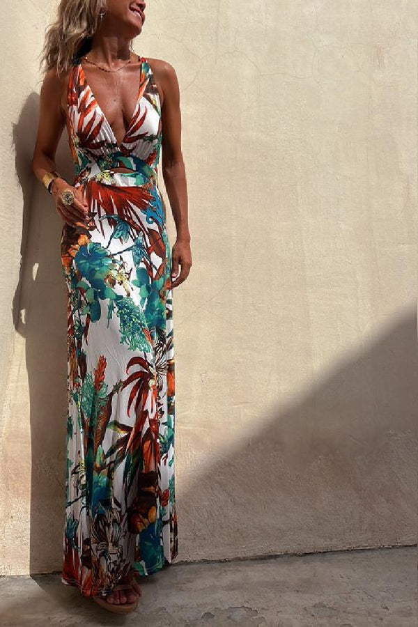 Lynor™ | Open Back & Crossed Design Tropical Long Dress