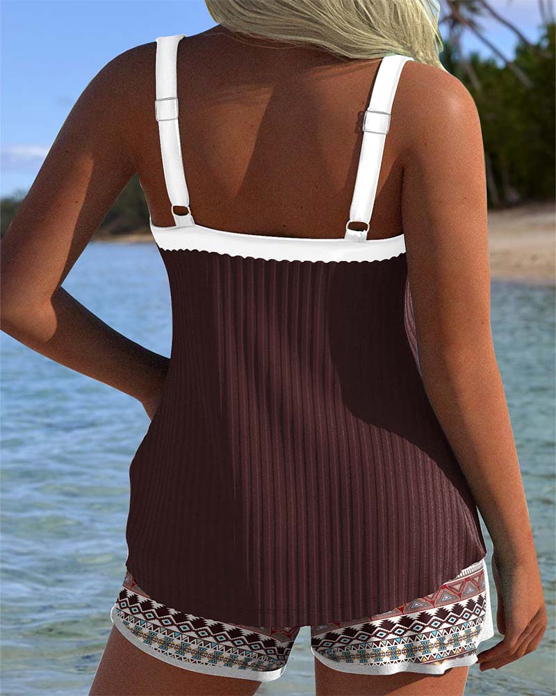 Lynor™ | Tankini with Ribbed Design & Printed Beach Shorts