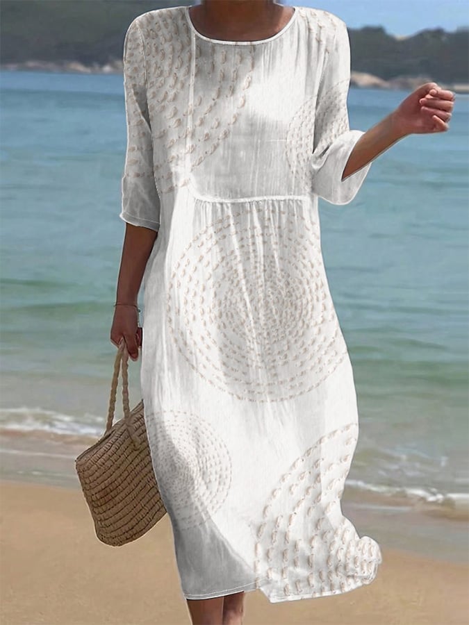 Lynor™ | Floral Print & Three-Quarter Sleeves Cotton Dress