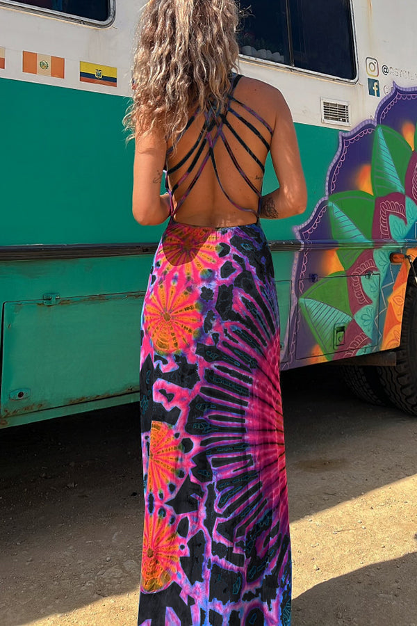Lynor™ | Back Laces & Tie-Dye Pattern Long Dress (Built-in Bra)