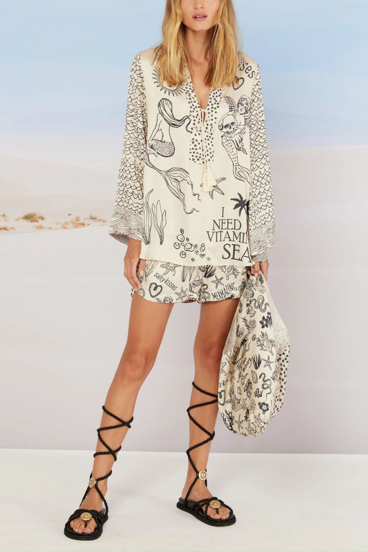 Lynor™ | Relaxed Creative Style Marine Print Shirt & Shorts Set