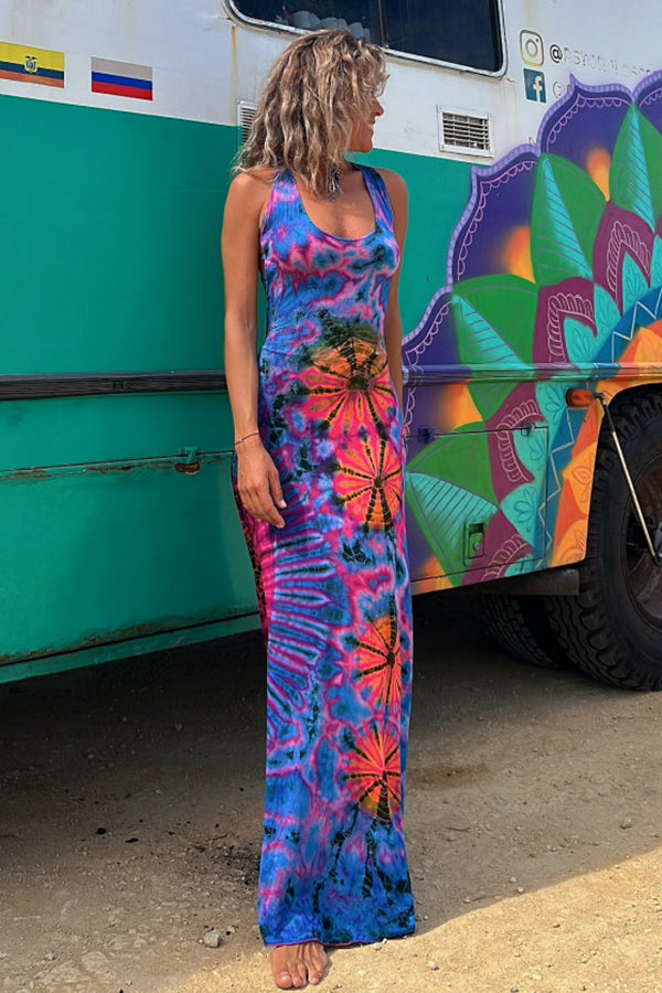 Lynor™ | Back Laces & Tie-Dye Pattern Long Dress (Built-in Bra)