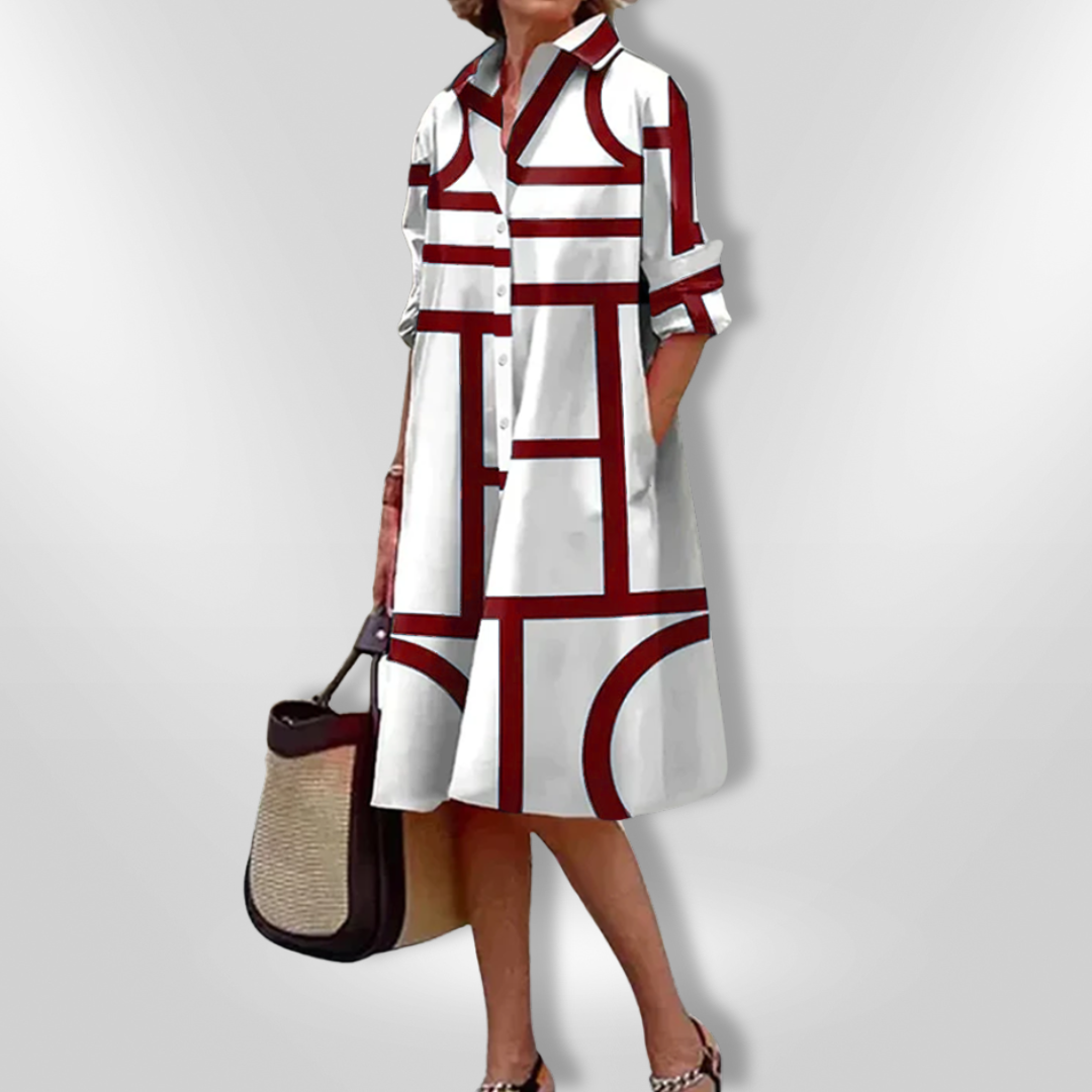 Lynor™ Midi Dress with Geometric Pattern – Sleek, Modern & Elegant