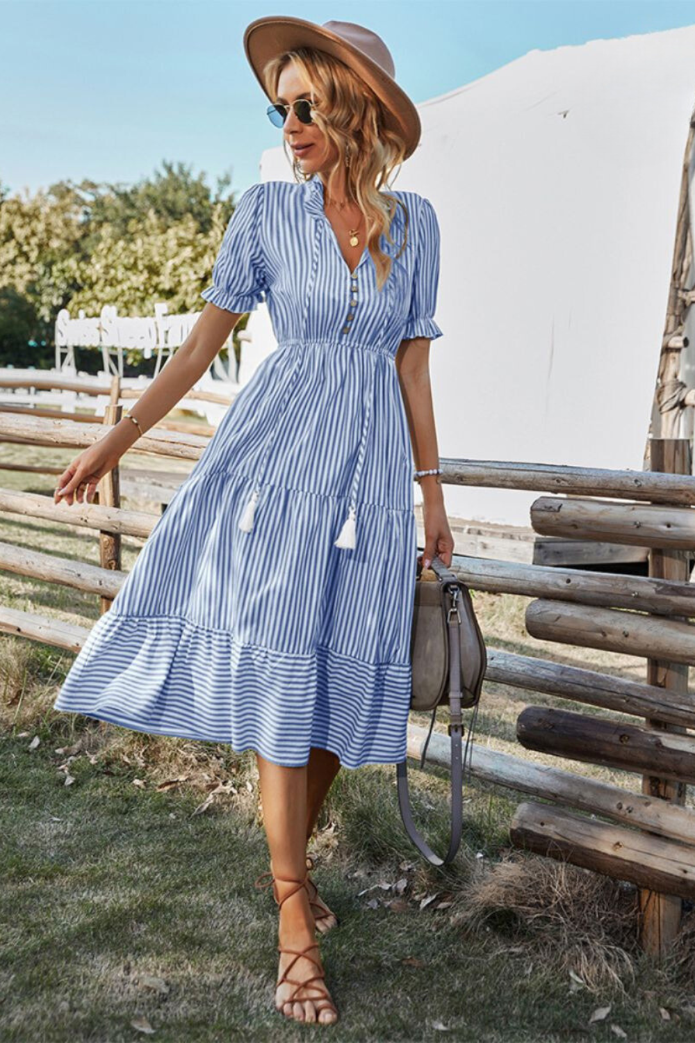 Lynor™ | Vibrant Midi Striped Dress with Fringe