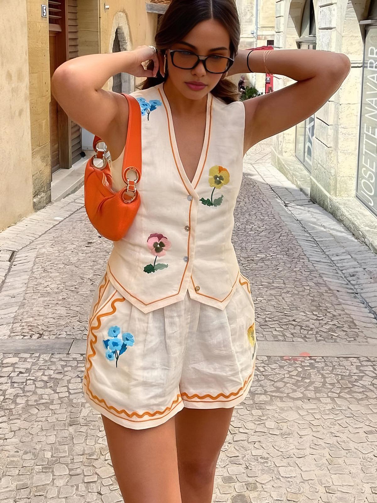 Lynor™ | Floral Vest & Shorts Two-Piece Set