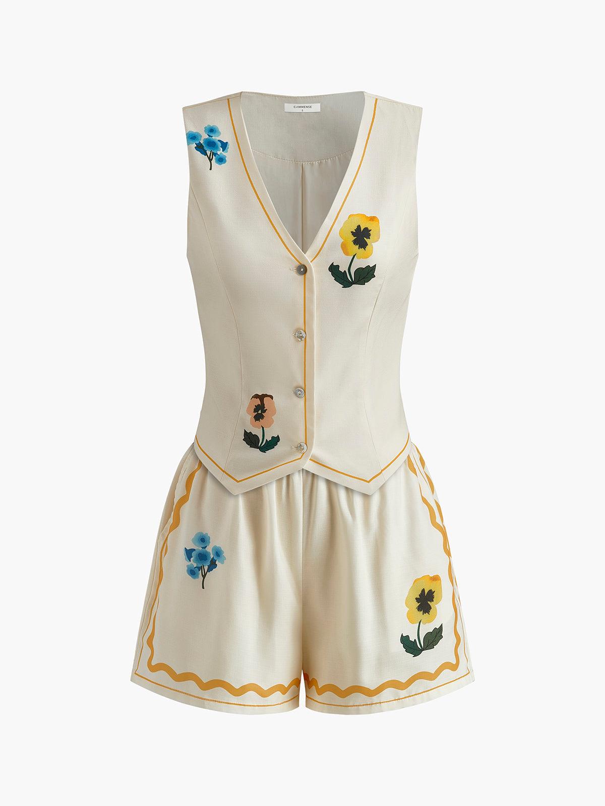 Lynor™ | Floral Vest & Shorts Two-Piece Set