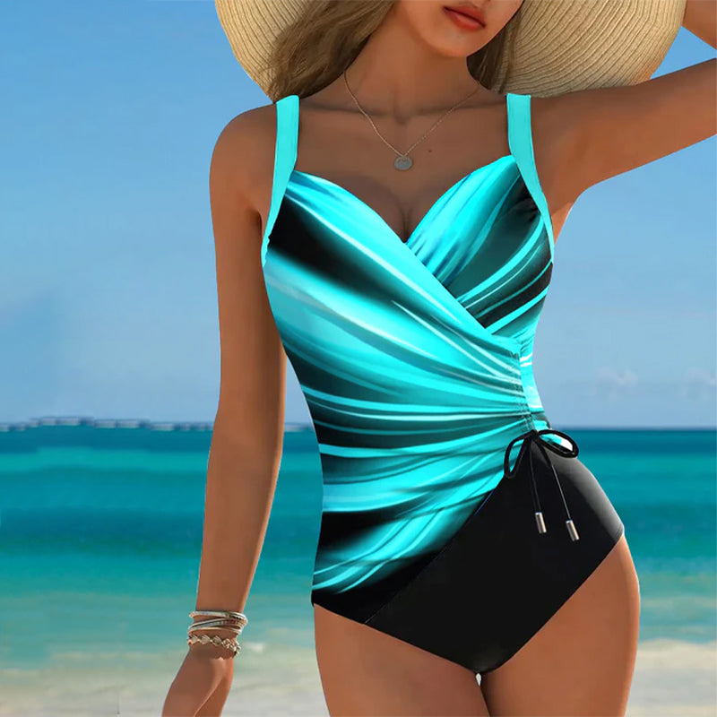 Lynor™ | One-Piece Swimsuit – Lace-Up Details & Contrasting Color Accents