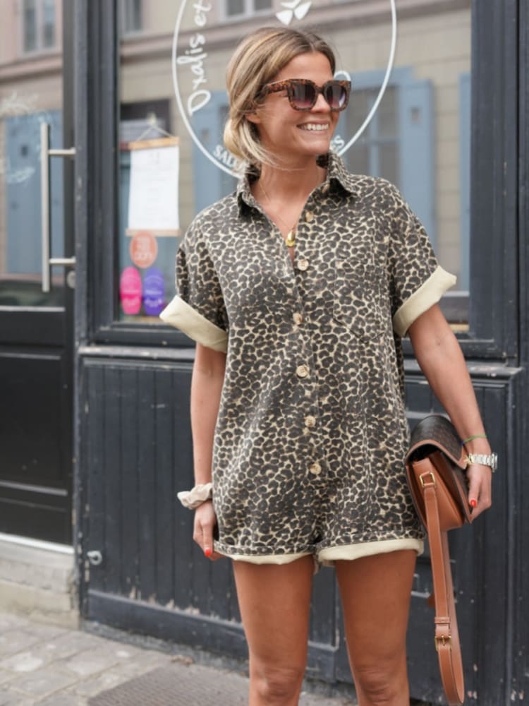 Lynor™ | Leopard Print Short Sleeve Playsuit