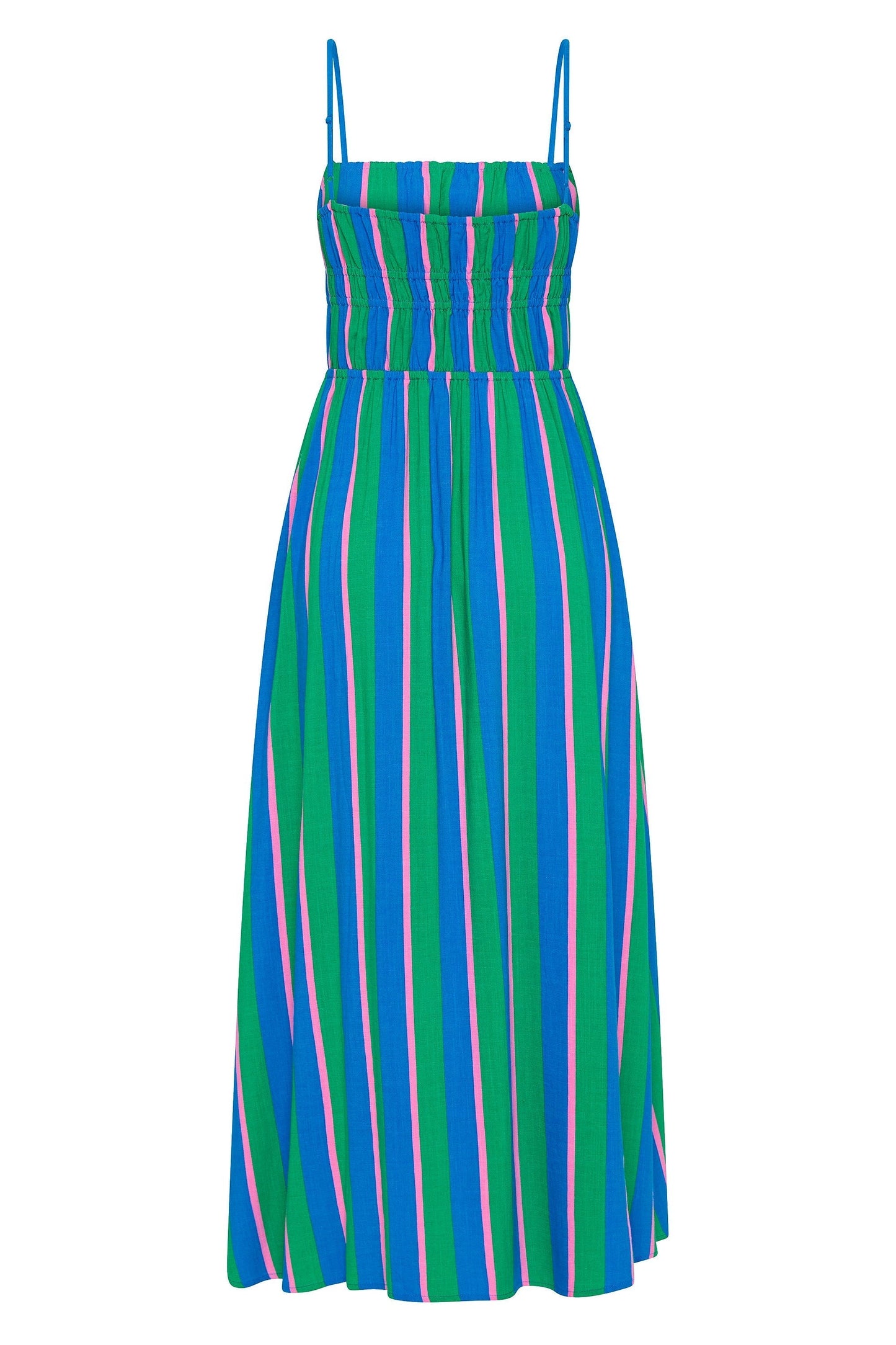 Lynor™ | Elasticated Bodice & Pockets Midi Striped Dress