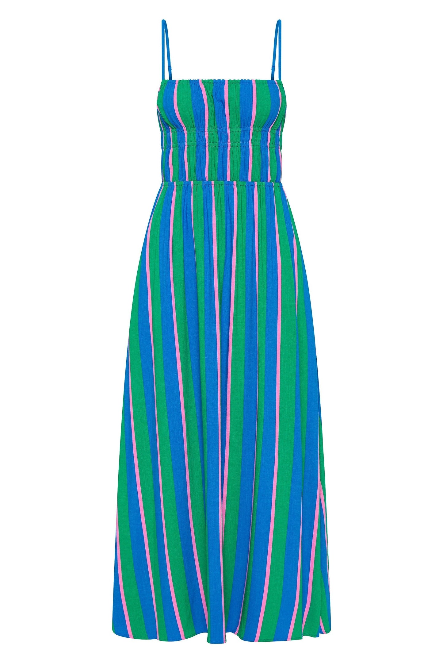 Lynor™ | Elasticated Bodice & Pockets Midi Striped Dress