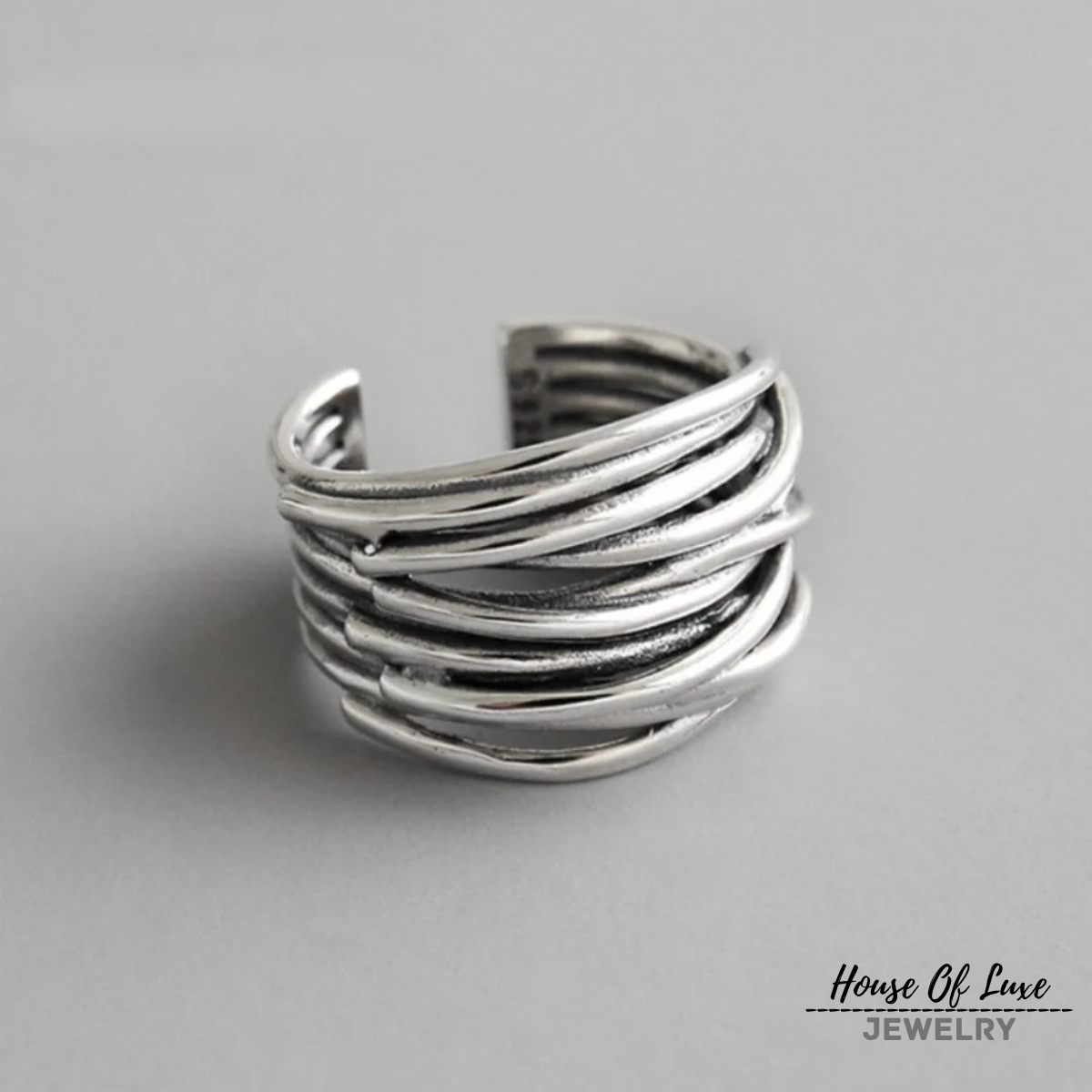 Lynor™ | Adjustable Layered Sterling Silver Ring – Modern Dimension with Timeless Shine