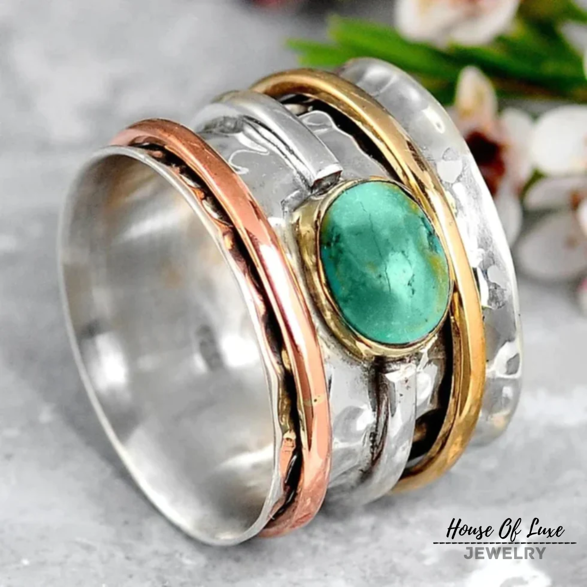Lynor™ | Vintage Gold & Silver Turquoise Ring – Timeless Harmony with a Boho Soul