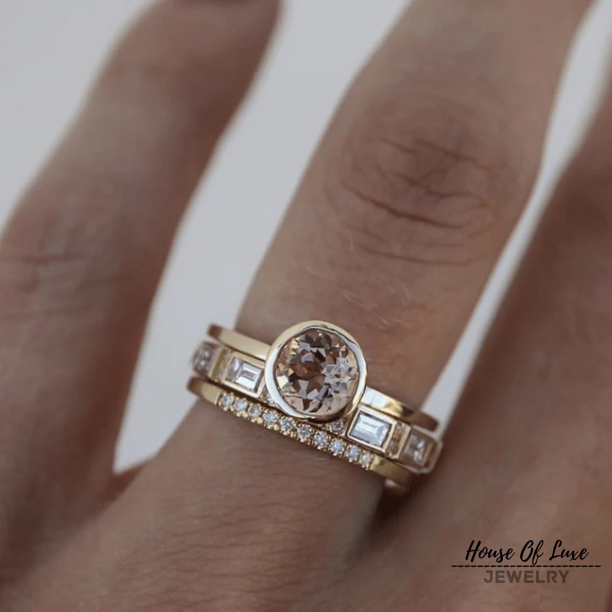 Lynor™ | Inlaid Crystal Gold Ring Set – Radiant Sparkle in a Timeless Duo