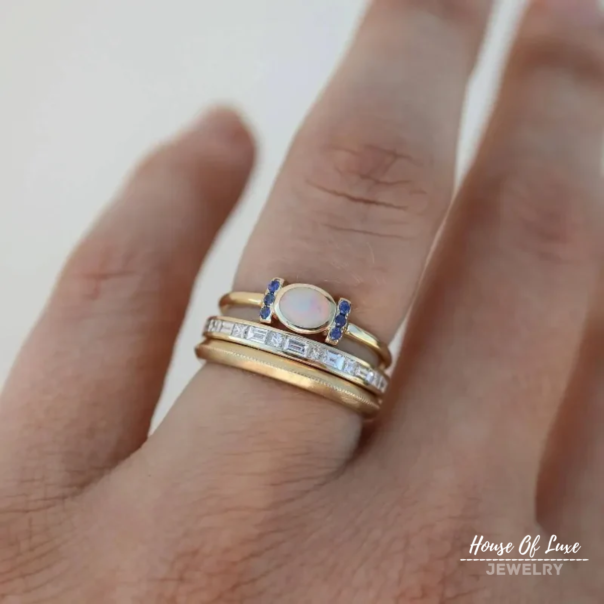 Lynor™ | OPRAH – Vintage Golden Opal Ring Set with Iridescent Elegance