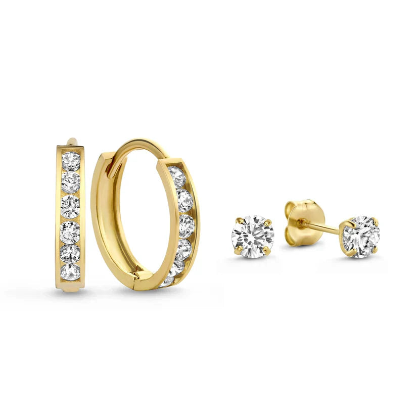 Lynor™ | Dara Brillane Earring Set – Sparkling 14K Gold with Radiant Elegance