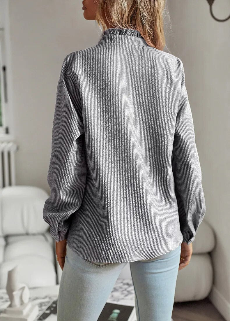 Lynor™ | Ruffled Button-Up Blouse – Feminine Elegance with a Soft Touch