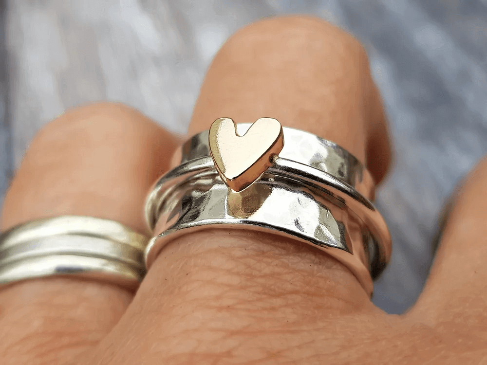 Lynor™ | Silver Ring with Gold Heart