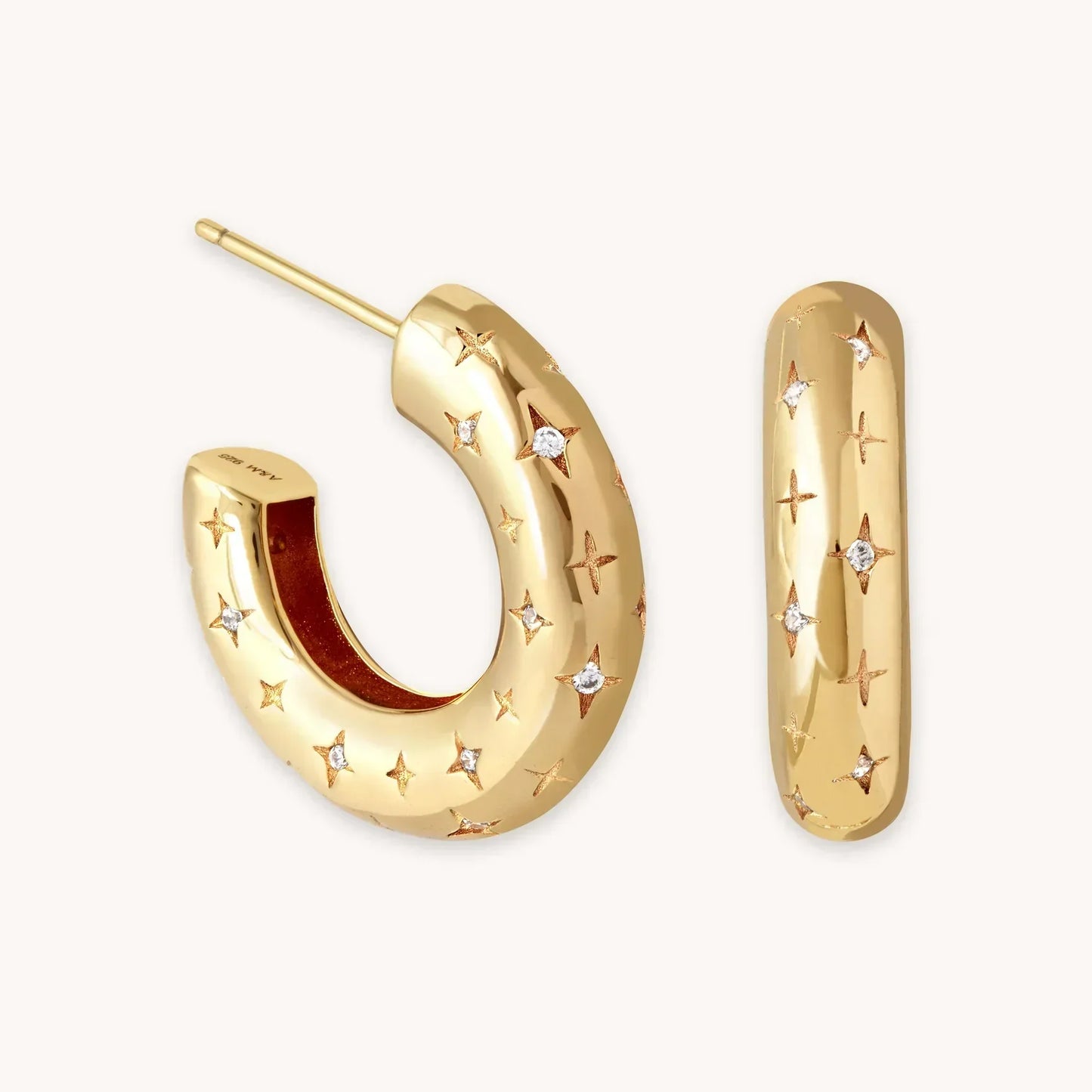 Lynor™ | Cosmic Hoop Earrings – Radiant 16K Gold with a Celestial Twist