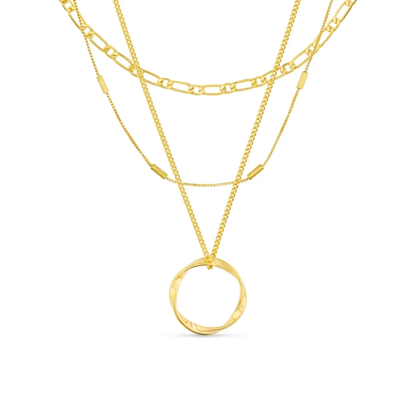 Lynor™ | Open Circle Triple-Layer Necklace – Elegant 18K Gold with Modern Dimension