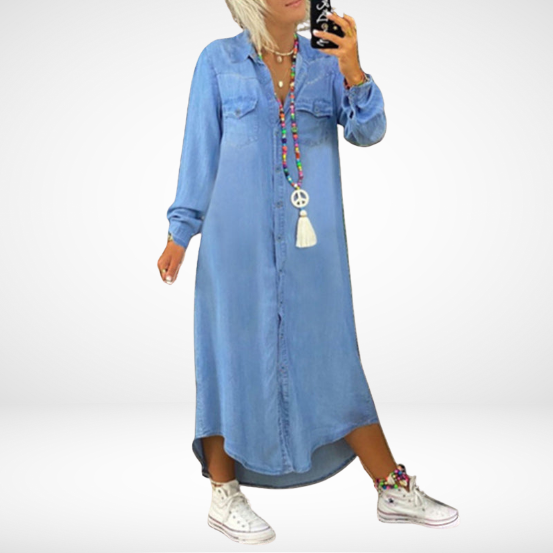 Lynor™ | Long Sleeve Maxi Denim Dress