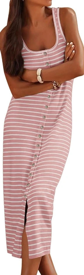 Lynor™ | Striped Sleeveless Midi Dress with Cinched Waist for Summer Confidence