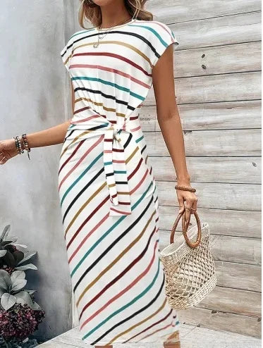 Lynor™ | Striped Tie-Waist Maxi Dress with Elegant Summer Ease