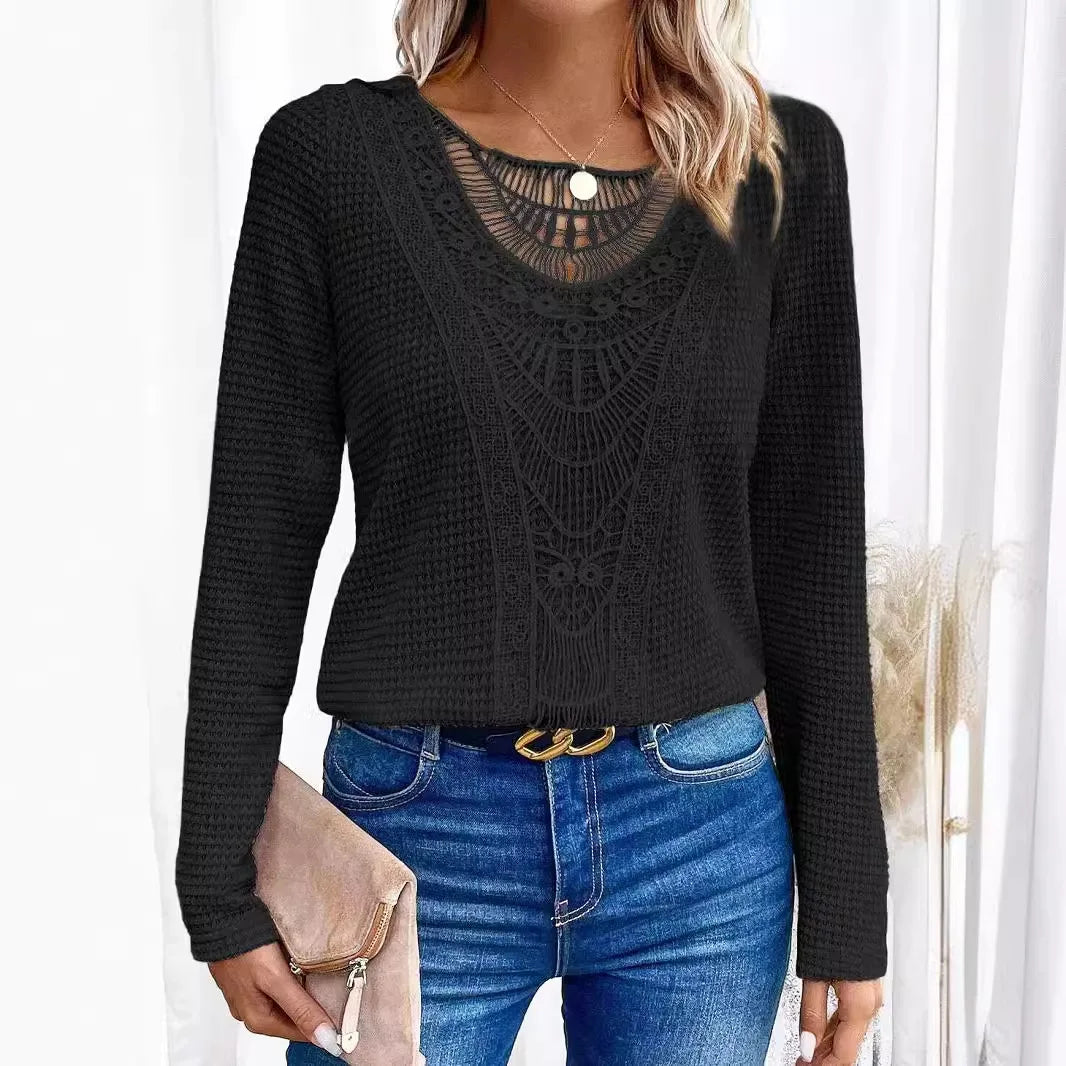 Lynor™ | Elegant Round Neck T-Shirt with Cut-Out Details