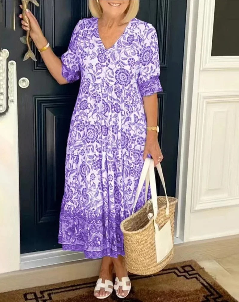 Lynor™ | V-Neck Elegant Floral Dress