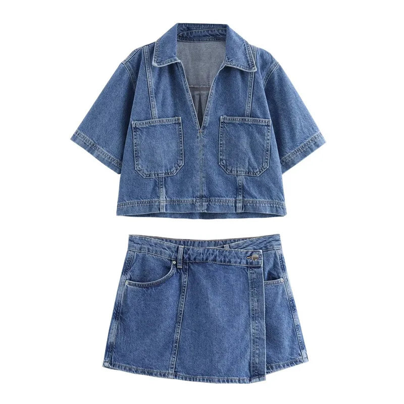 Lynor™ | V-Neck Denim Set