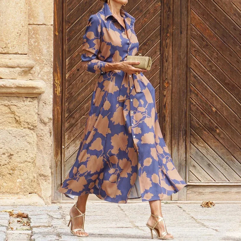 Lynor™ | Floral Elegance Lapel Dress