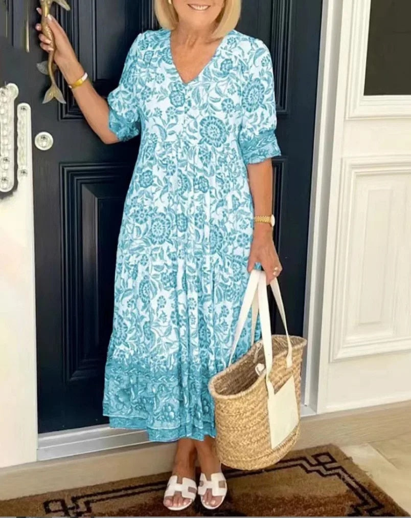 Lynor™ | V-Neck Elegant Floral Dress