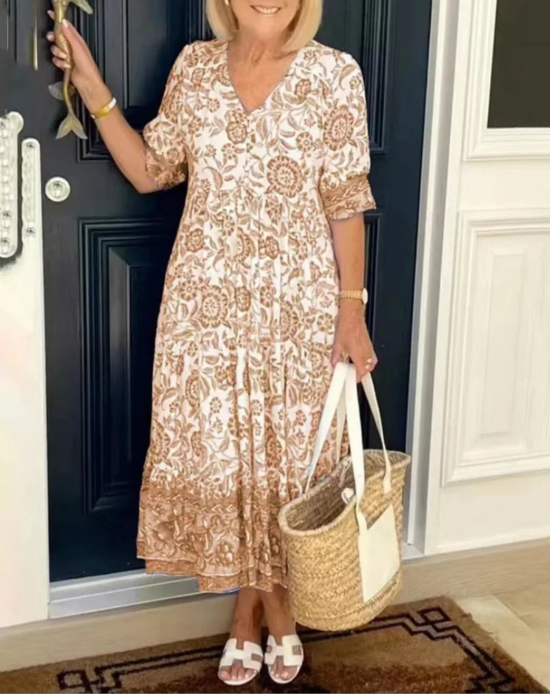 Lynor™ | V-Neck Elegant Floral Dress
