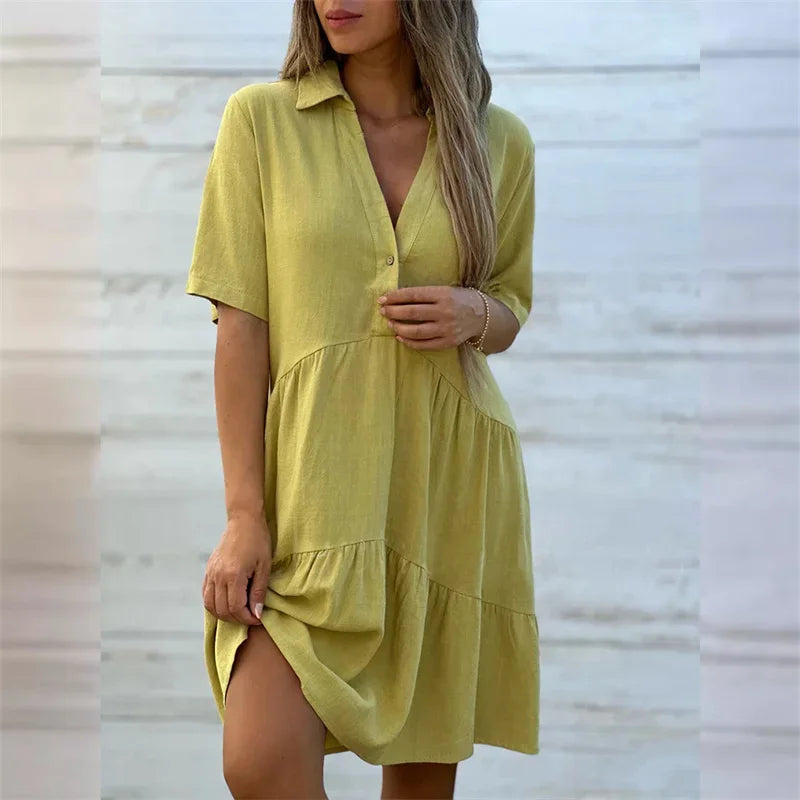 Lynor™ | Lightweight Summer Dress with Buttons & Flared Cut