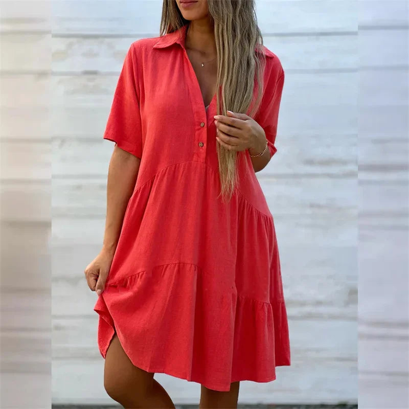 Lynor™ | Lightweight Summer Dress with Buttons & Flared Cut