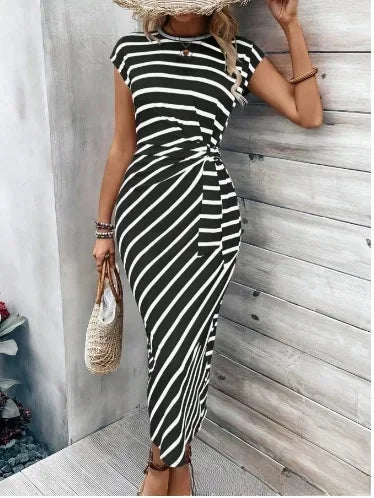 Lynor™ | Striped Tie-Waist Maxi Dress with Elegant Summer Ease