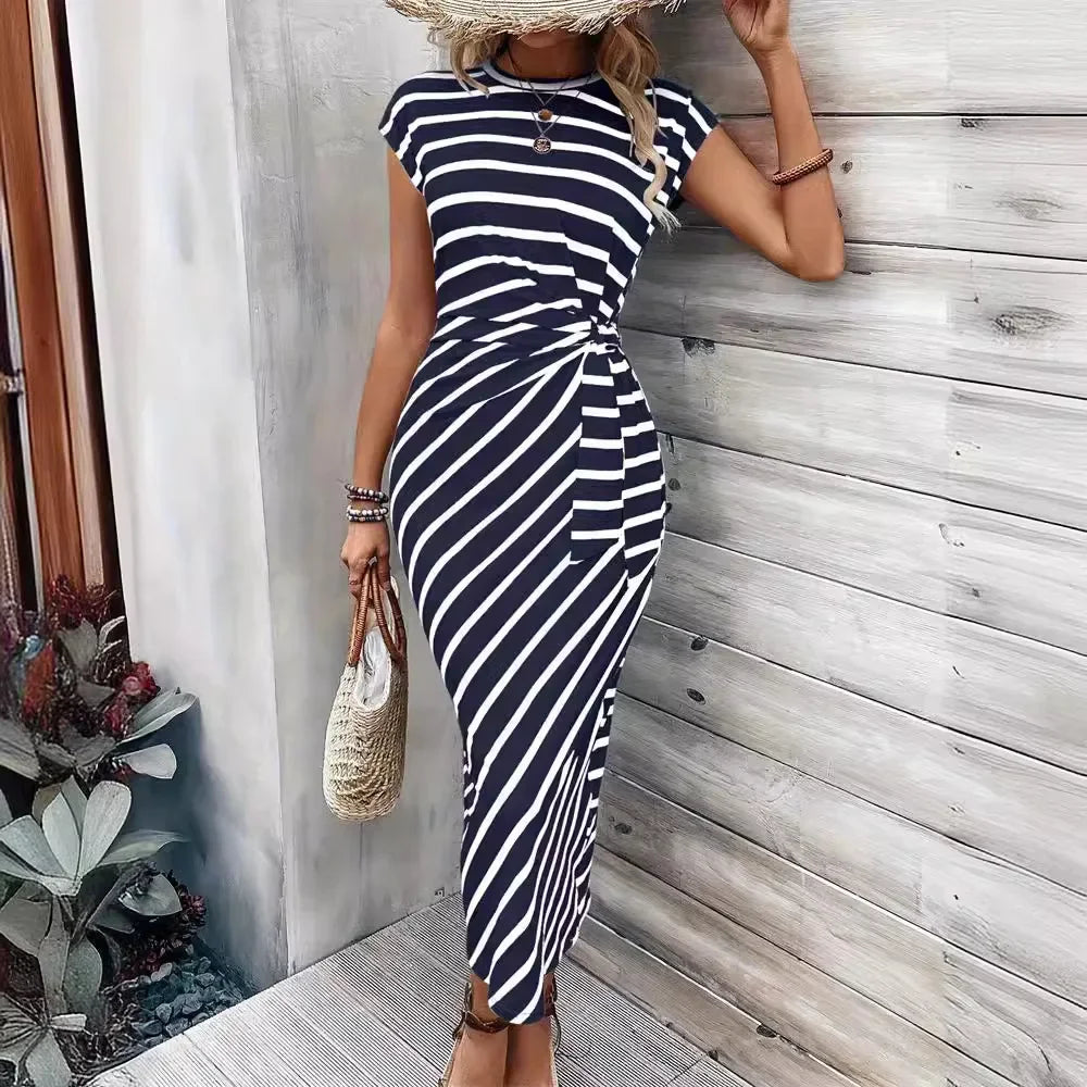 Lynor™ | Striped Tie-Waist Maxi Dress with Elegant Summer Ease
