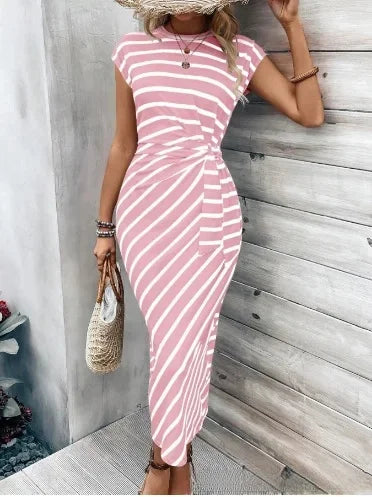 Lynor™ | Striped Tie-Waist Maxi Dress with Elegant Summer Ease