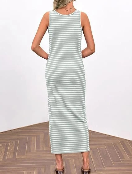 Lynor™ | Striped Sleeveless Midi Dress with Cinched Waist for Summer Confidence