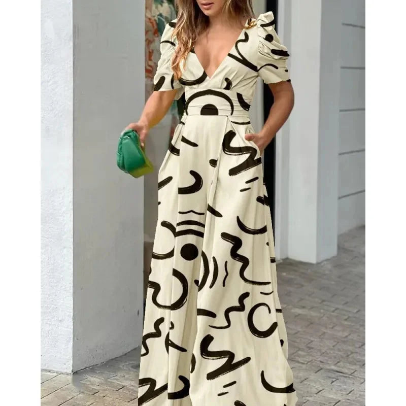 Lynor™ | Elegant V-Neck Wide-Leg Jumpsuit for Effortless Chic