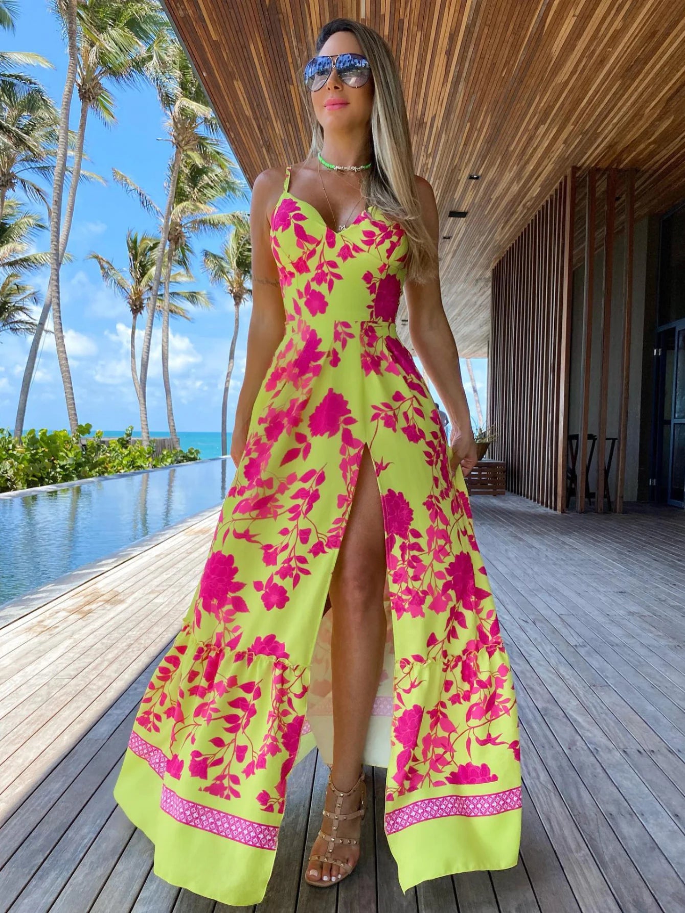 Lynor™ | Strappy Summer Print Dress with Elegant Lace-Up Detail