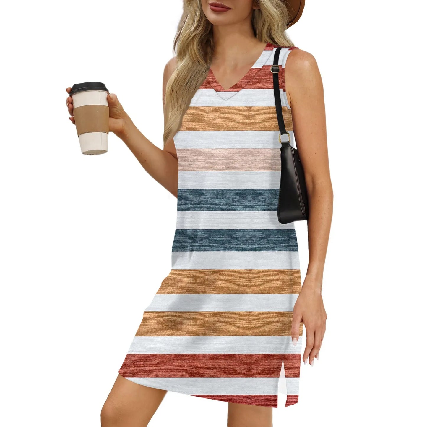 Lynor™ | Striped Sleeveless V-Neck Dress for Relaxed Summer Escapes