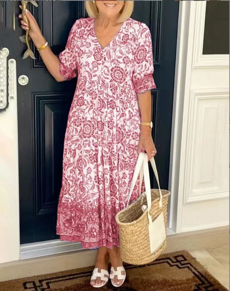 Lynor™ | V-Neck Elegant Floral Dress