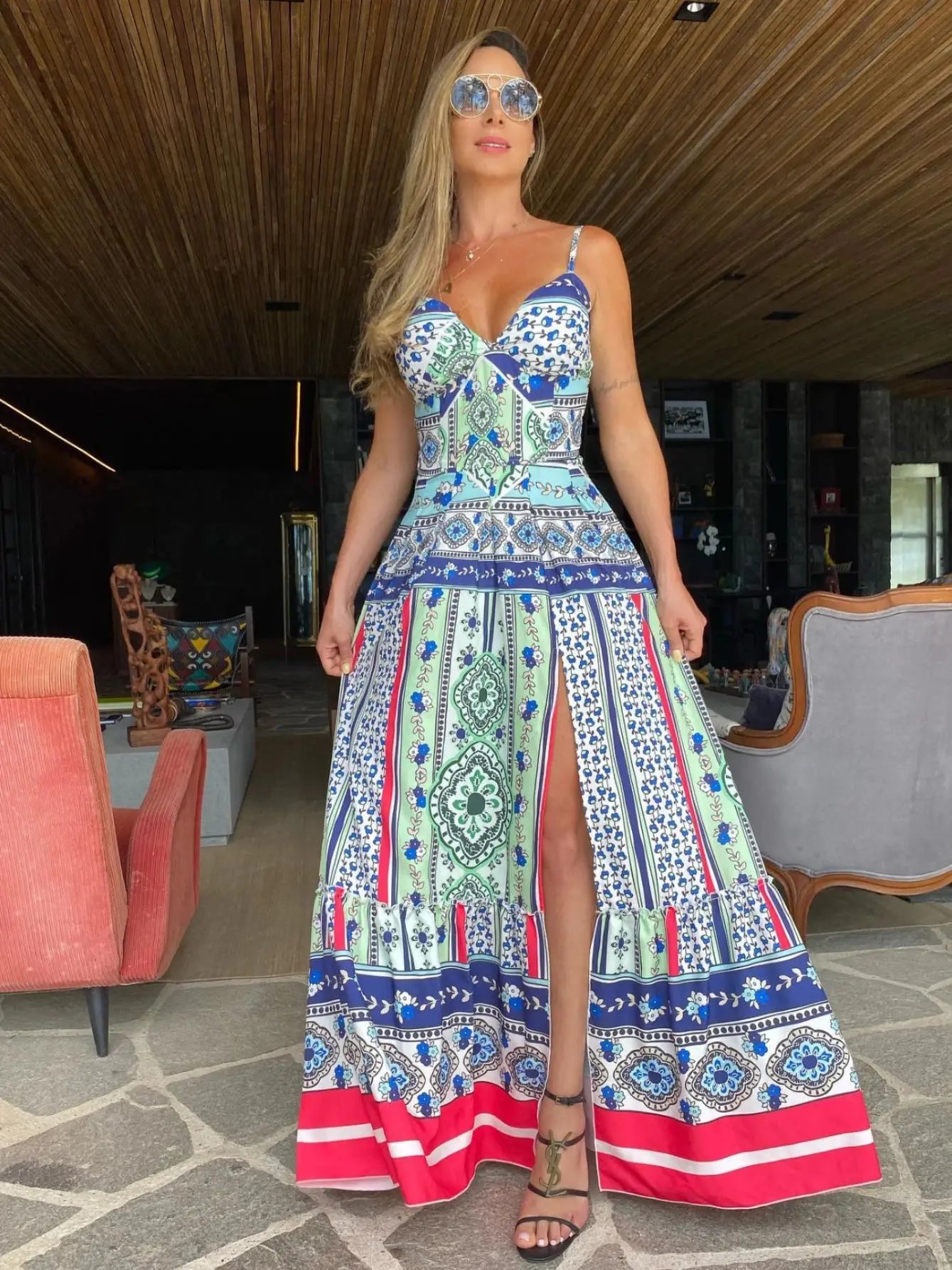 Lynor™ | Strappy Summer Print Dress with Elegant Lace-Up Detail