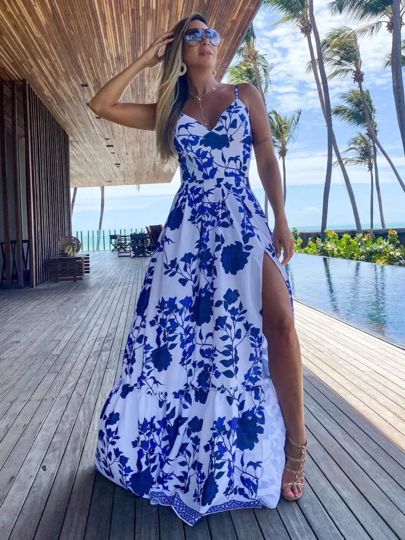Lynor™ | Strappy Summer Print Dress with Elegant Lace-Up Detail